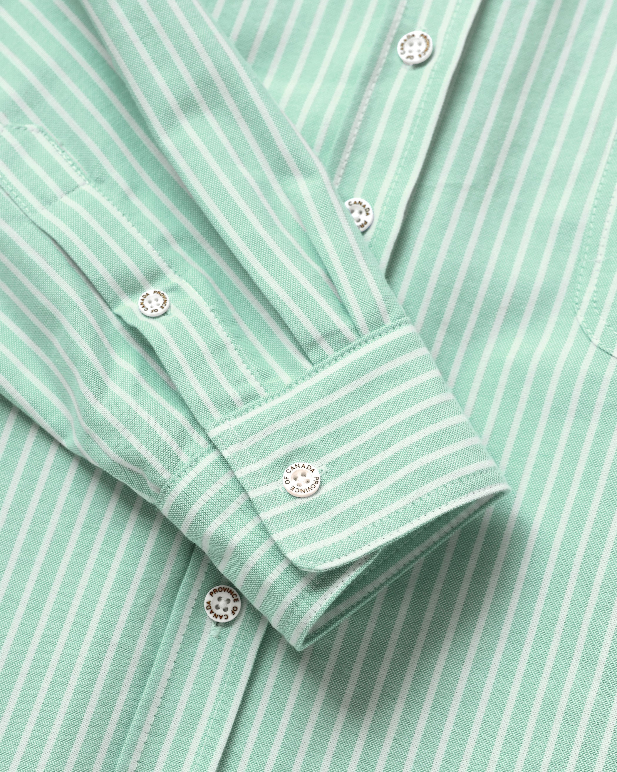 Made in Canada 100% Cotton Boxy Oxford Wide Stripe Shirt Green - Womens - Province of Canada 