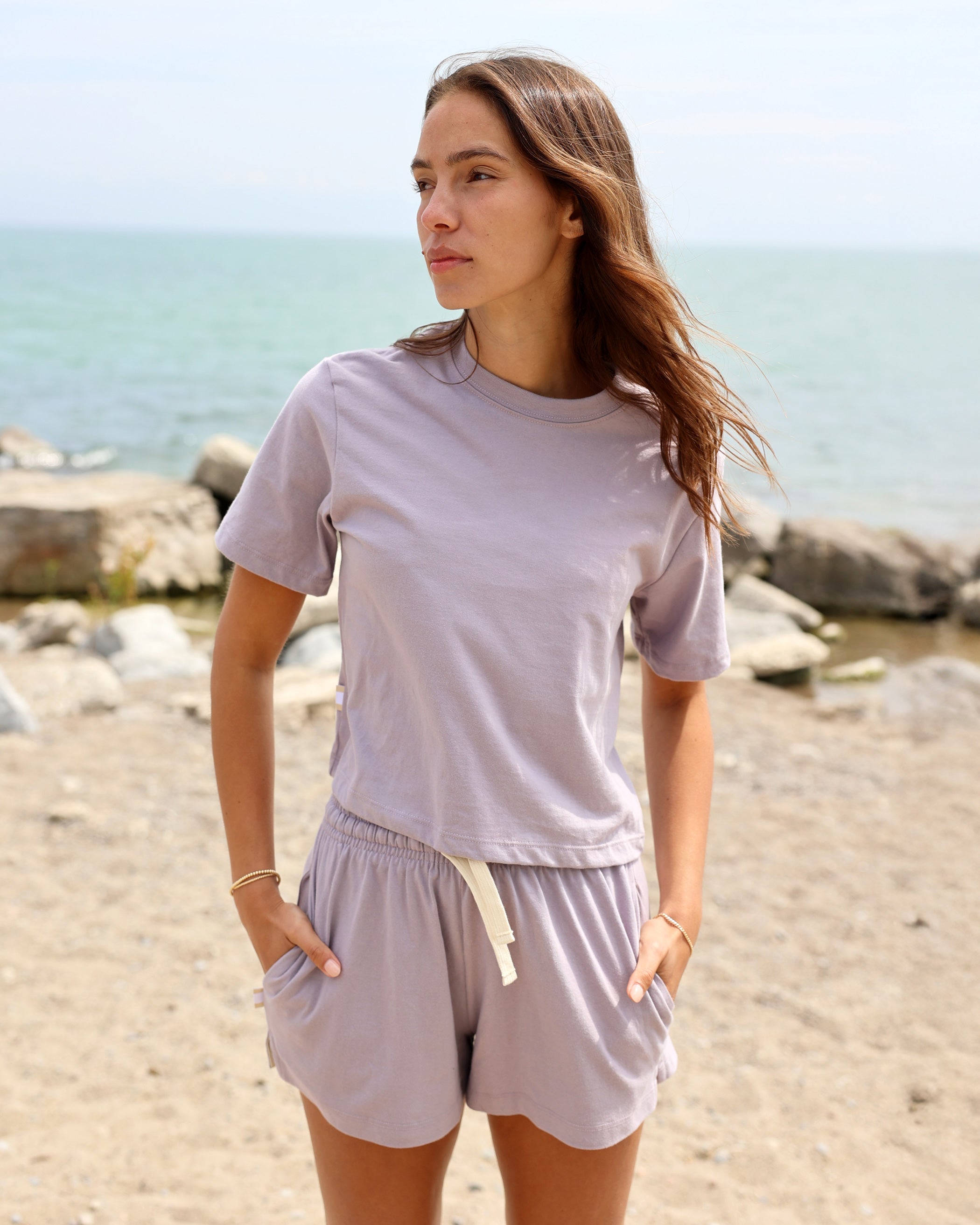 Made in Canada 100% Certified Organic Cotton Monday Crop Top Tee Mauve Lavender Purple - Province of Canada