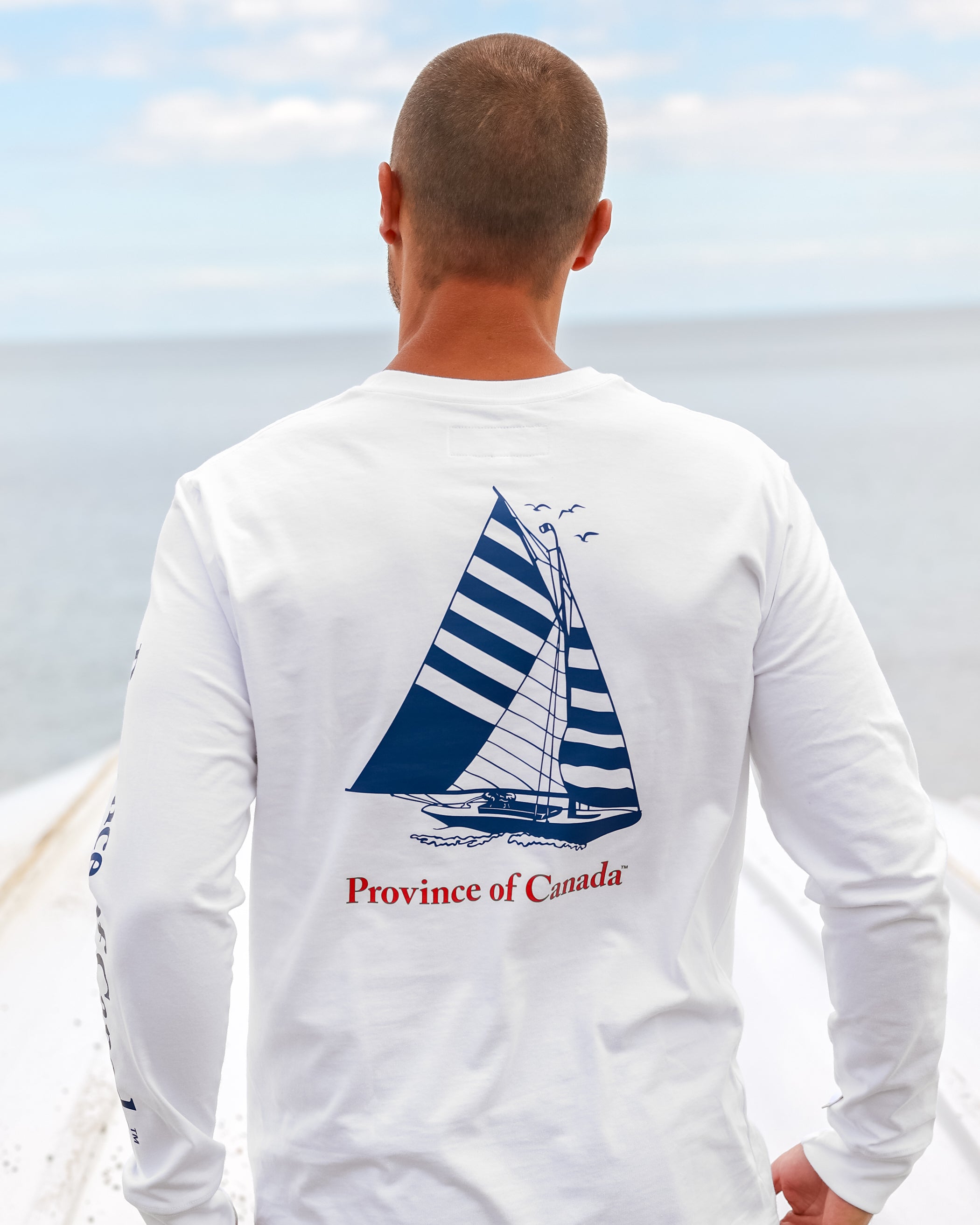 Made in Canada 100% Organic Cotton Sailboat Long Sleeve Tee White - Unisex - Province of Canada