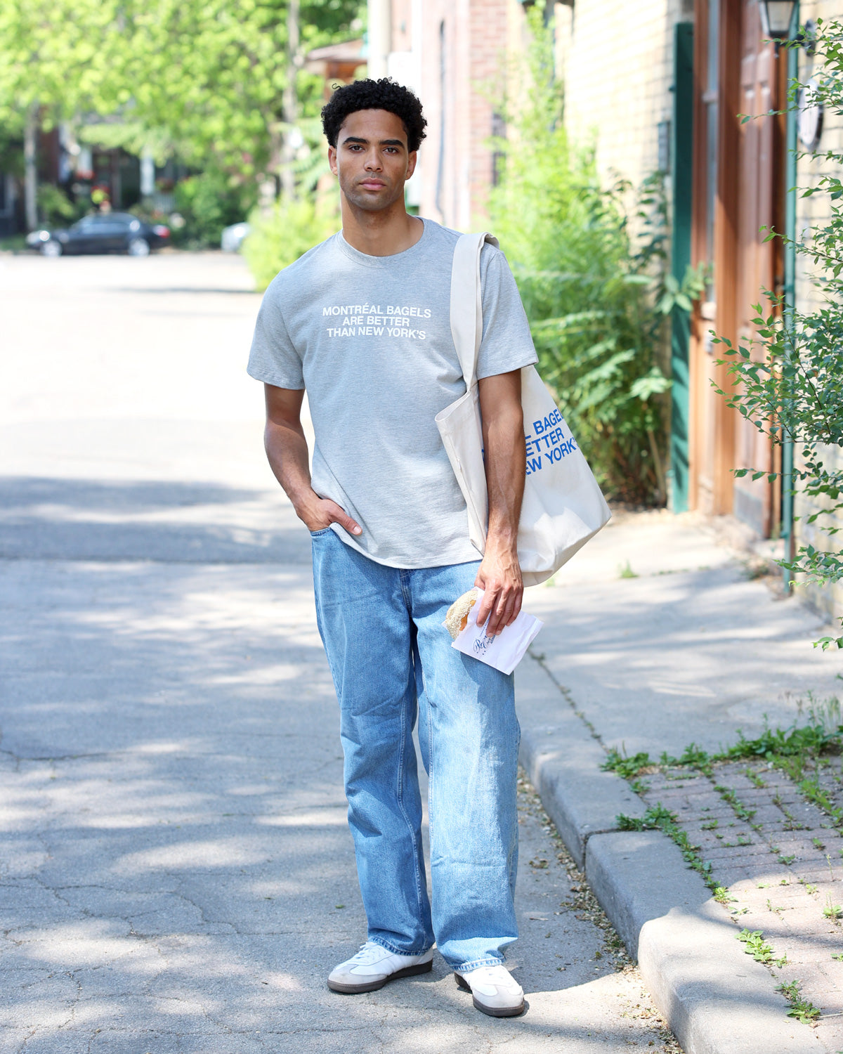 Made in Canada 100% Organic Cotton Montreal Bagels Tee Heather Grey - Unisex - Province of Canada