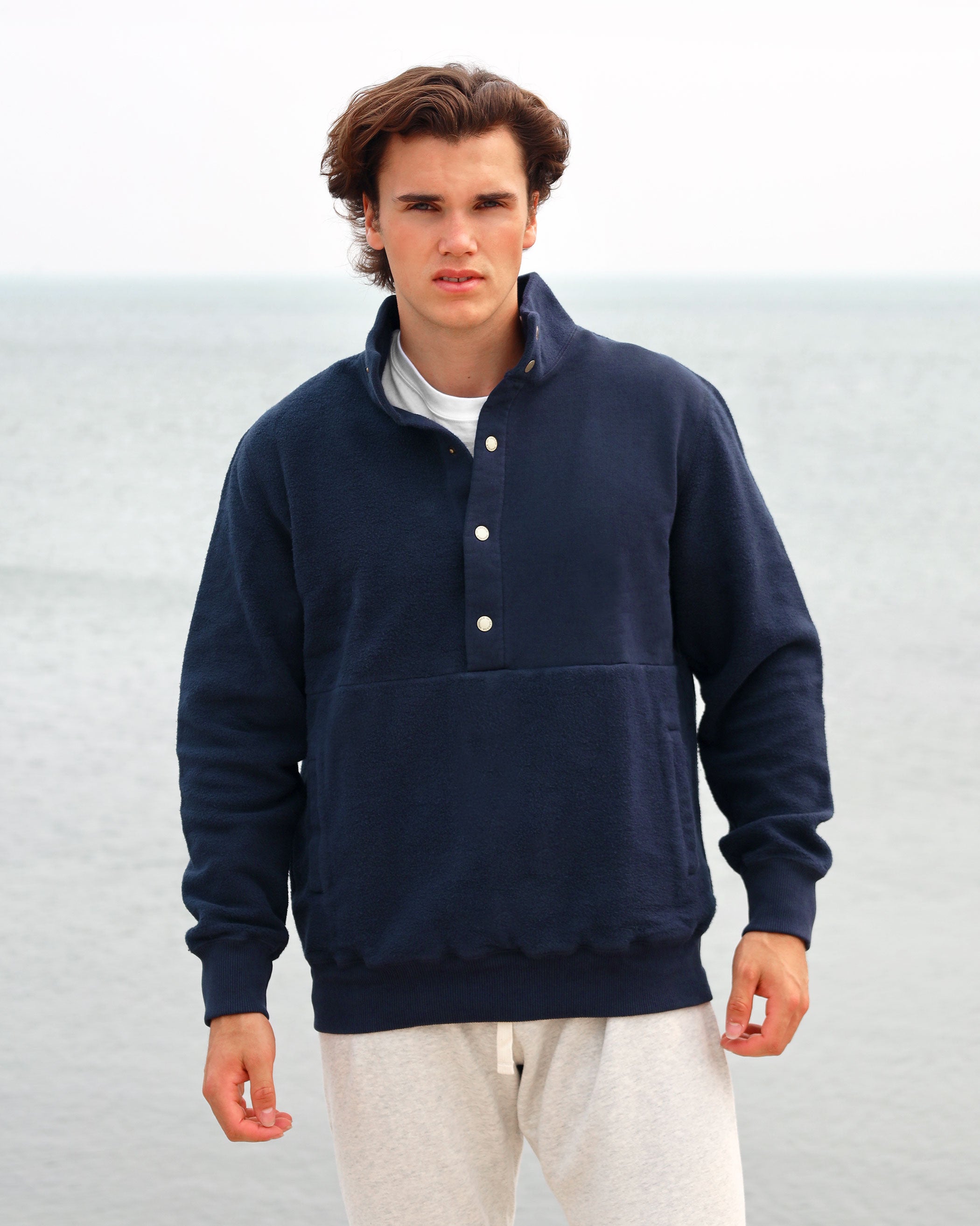 Made in Canada 100% Cotton Reverse Fleece Pullover Navy - Unisex - Province of Canada