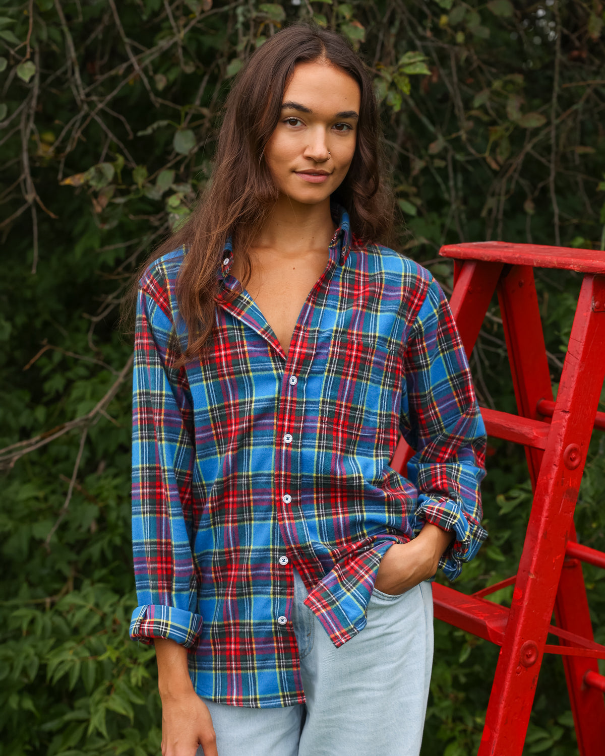 Made in Canada 100% Cotton Juniper  Plaid Flannel Shirt Blue Green Red Yellow - Unisex - Province of Canada