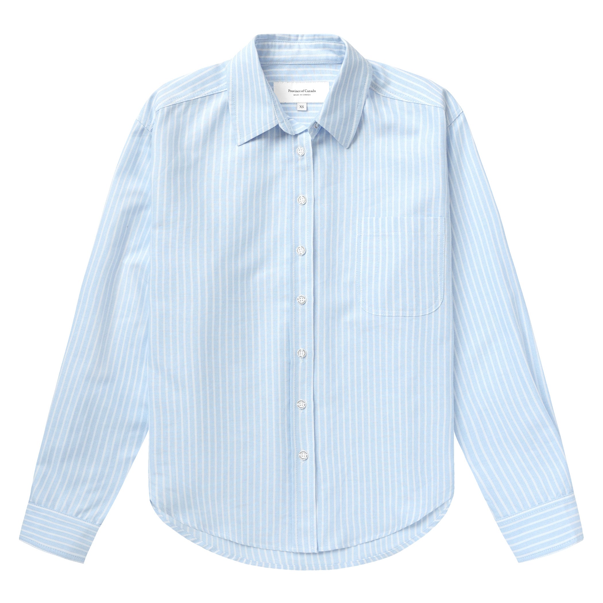 Made in Canada 100% Cotton Boxy Oxford Wide Stripe Shirt Blue - Womens - Province of Canada 