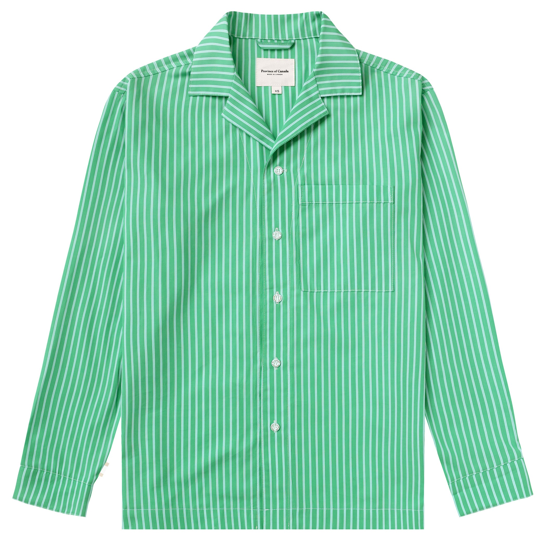 Made in Canada 100% Cotton Pyjama Shirt Green Stripe - Unisex - Province of Canada