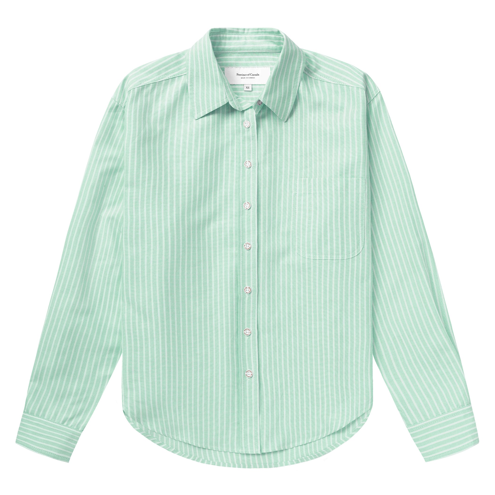 Made in Canada 100% Cotton Boxy Oxford Wide Stripe Shirt Green - Womens - Province of Canada 