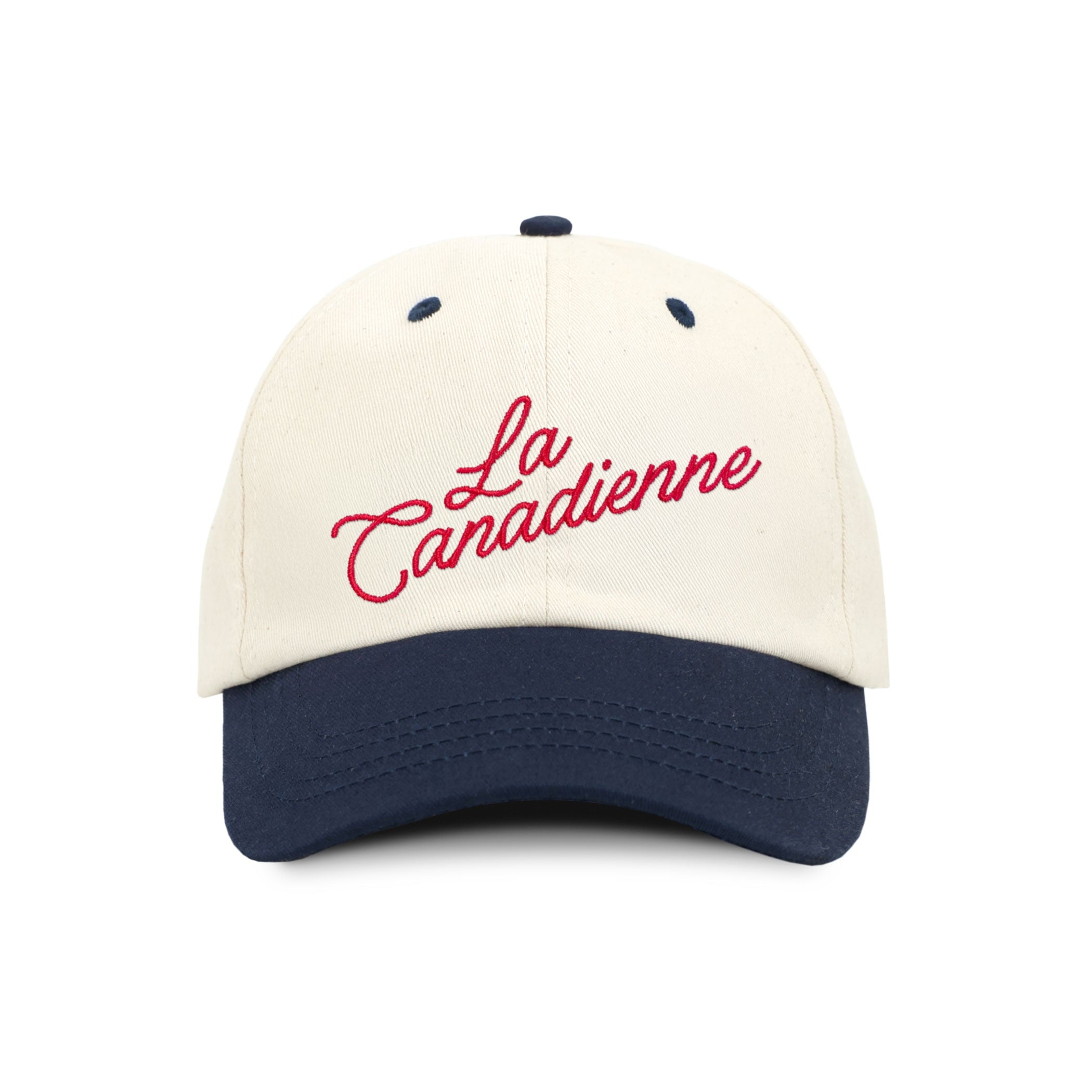 Made in Canada 100% Cotton La Canadienne Baseball Hat - Province of Canada Natural and Navy Blue