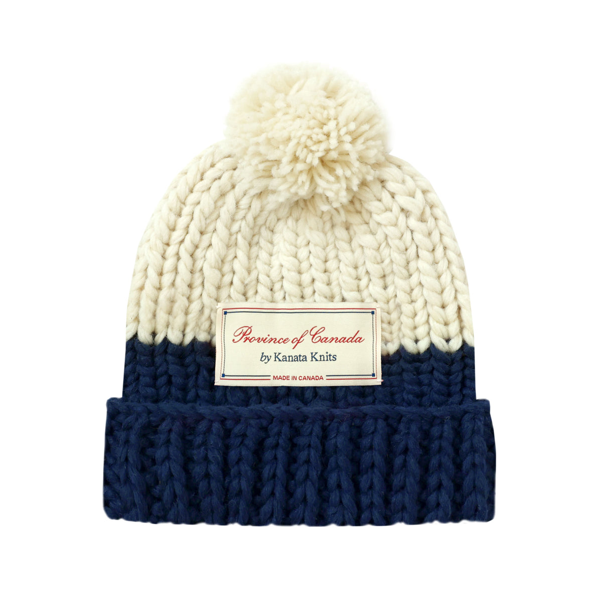 Made in Canada 100% Wool Hand Knit Toque Cream and Navy - Province of Canada