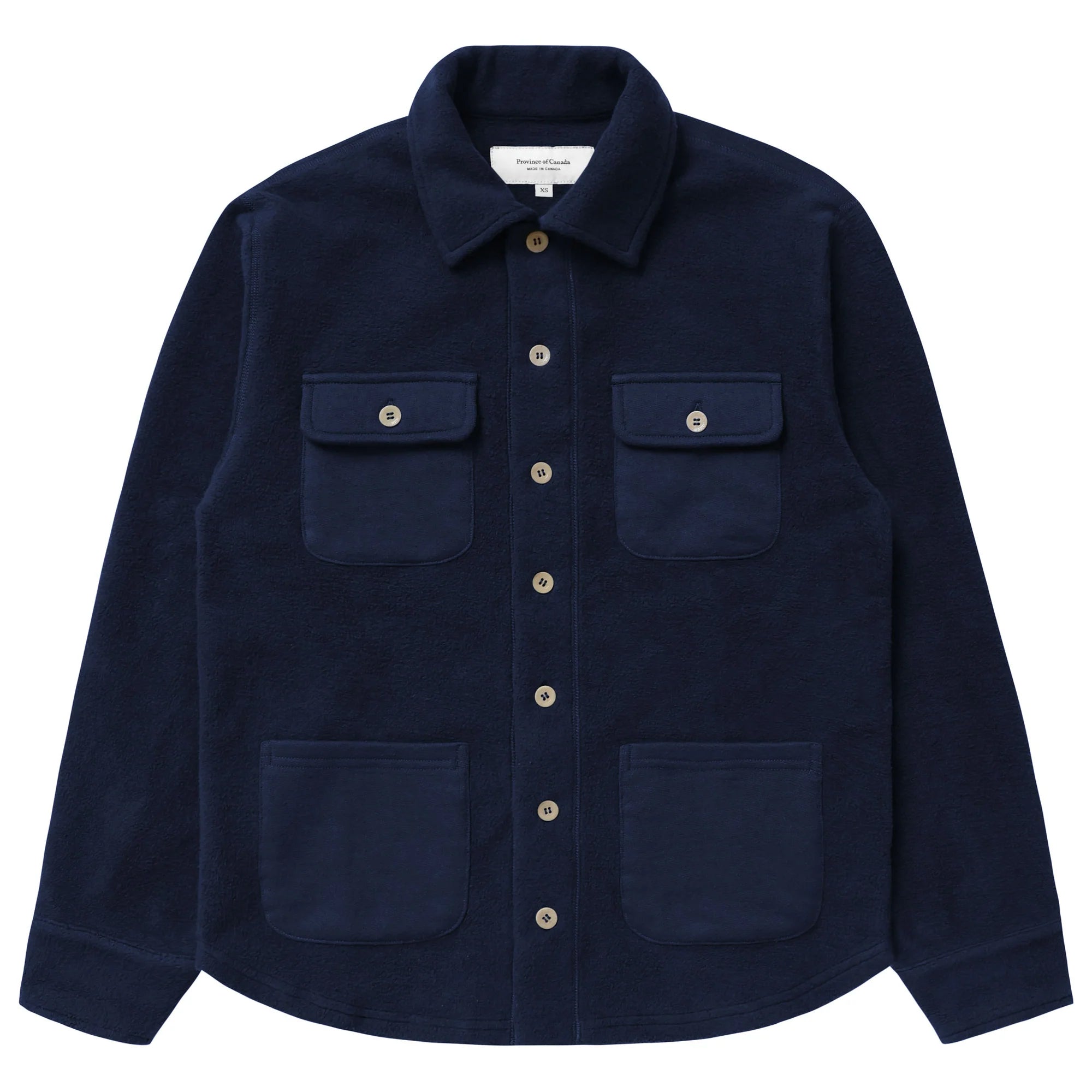 Made in Canada 100% Cotton Reverse Fleece Overshirt Light-Jacket Navy - Unisex - Province of Canada