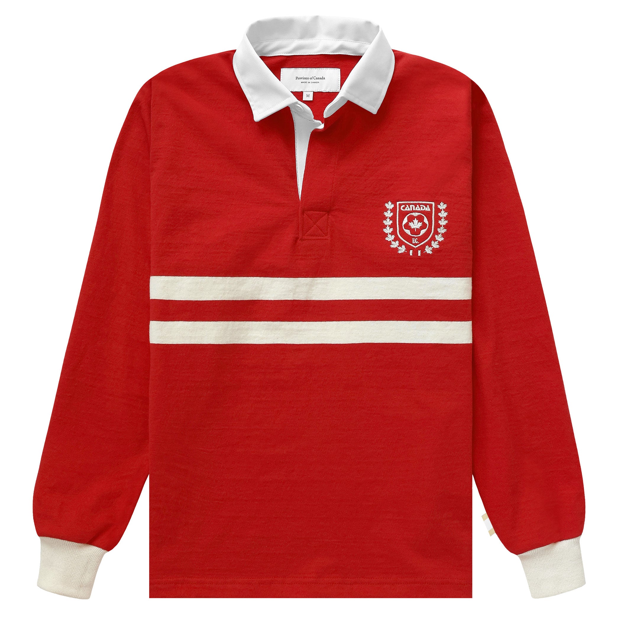 Made in Canada 100% Cotton Canada Crest Long Sleeve Polo Red - Unisex - Province of Canada