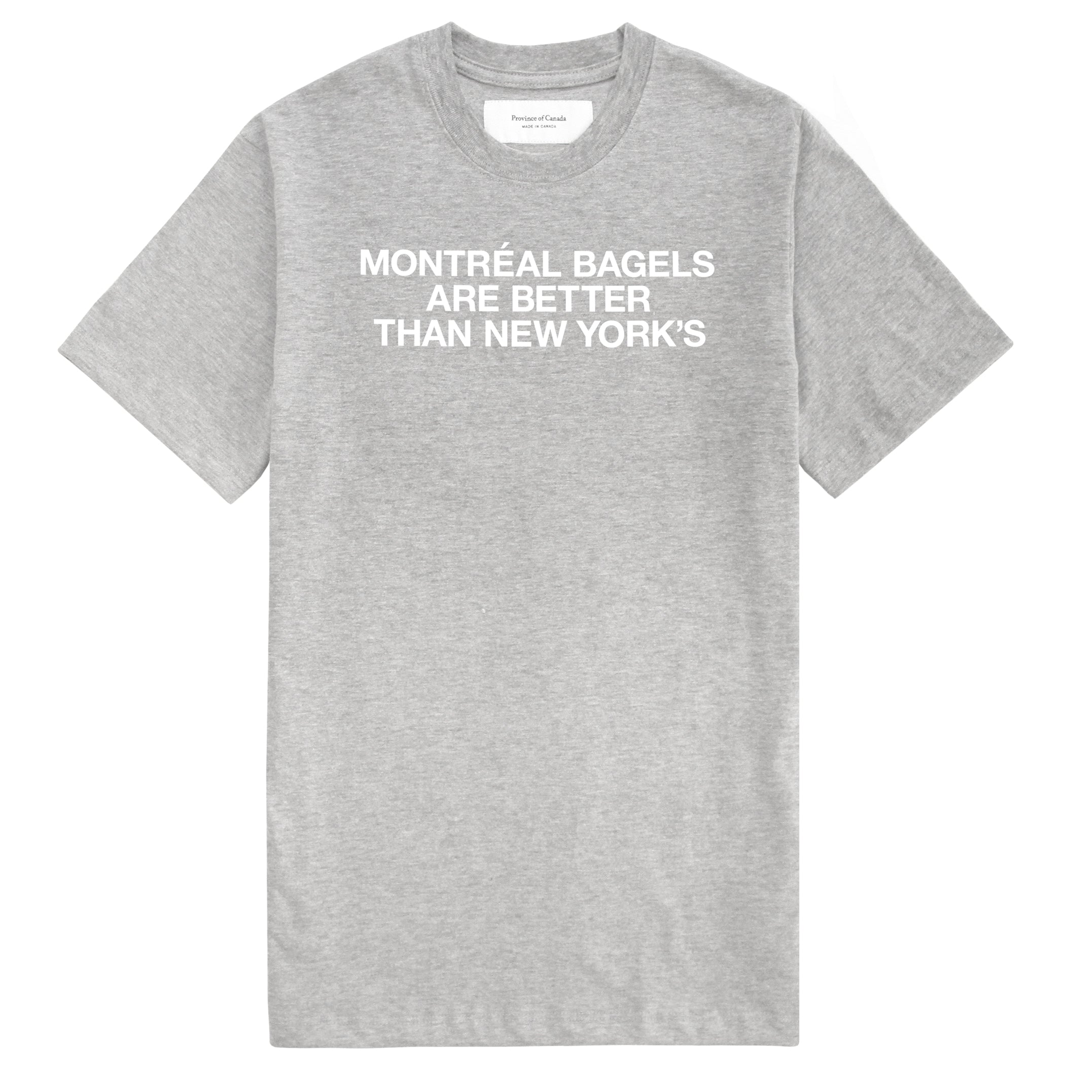 Made in Canada 100% Organic Cotton Montreal Bagels Tee Heather Grey - Unisex - Province of Canada