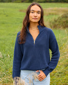 Made in Canada 100% Cotton Knit Half Zip Sweater Marine - Unisex - Province of Canada