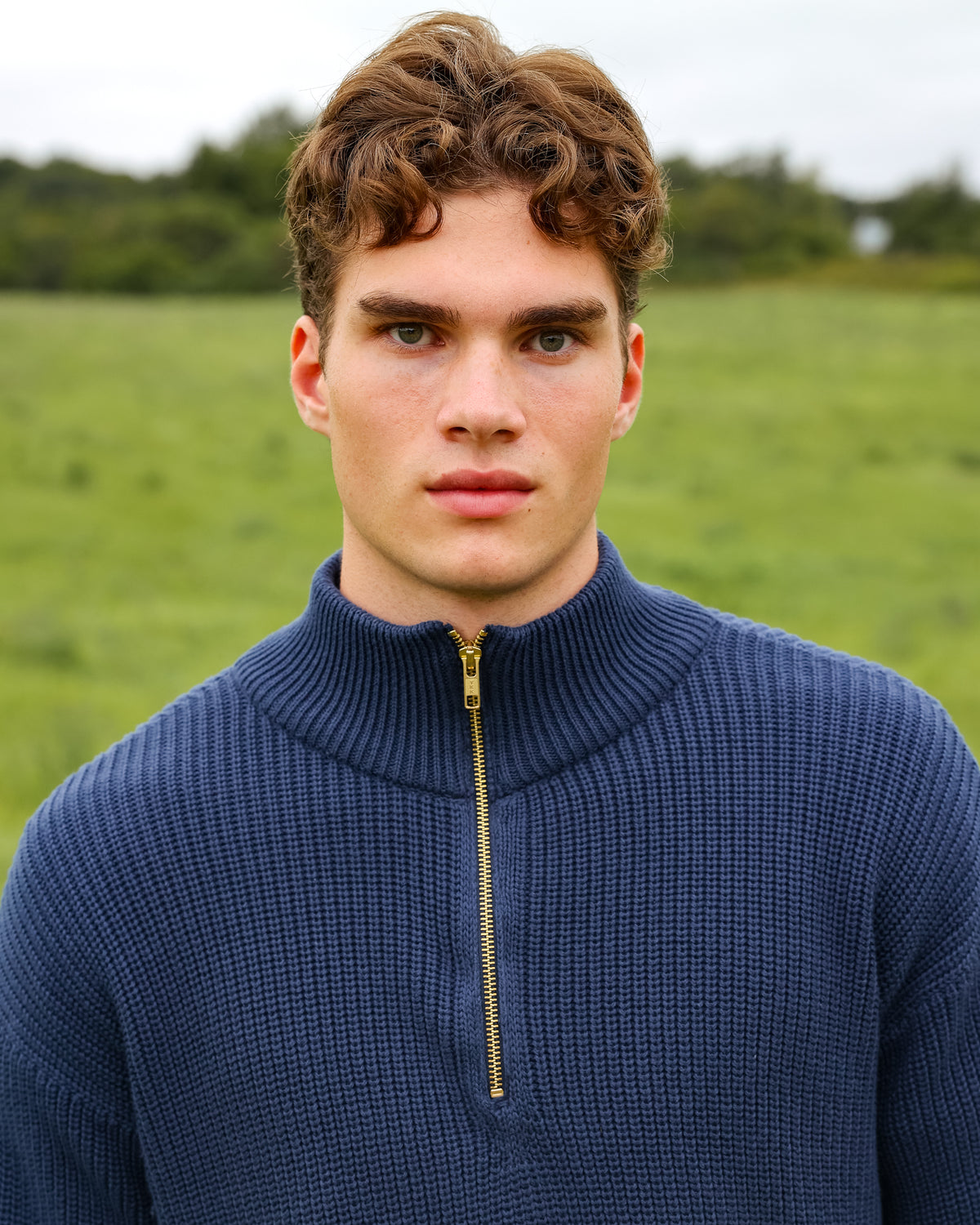 Made in Canada 100% Cotton Knit Half Zip Sweater Marine - Unisex - Province of Canada