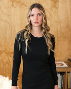 Made in Canada 100% Cotton Fine Ribbed Long Sleeve Dress Black - Province of Canada