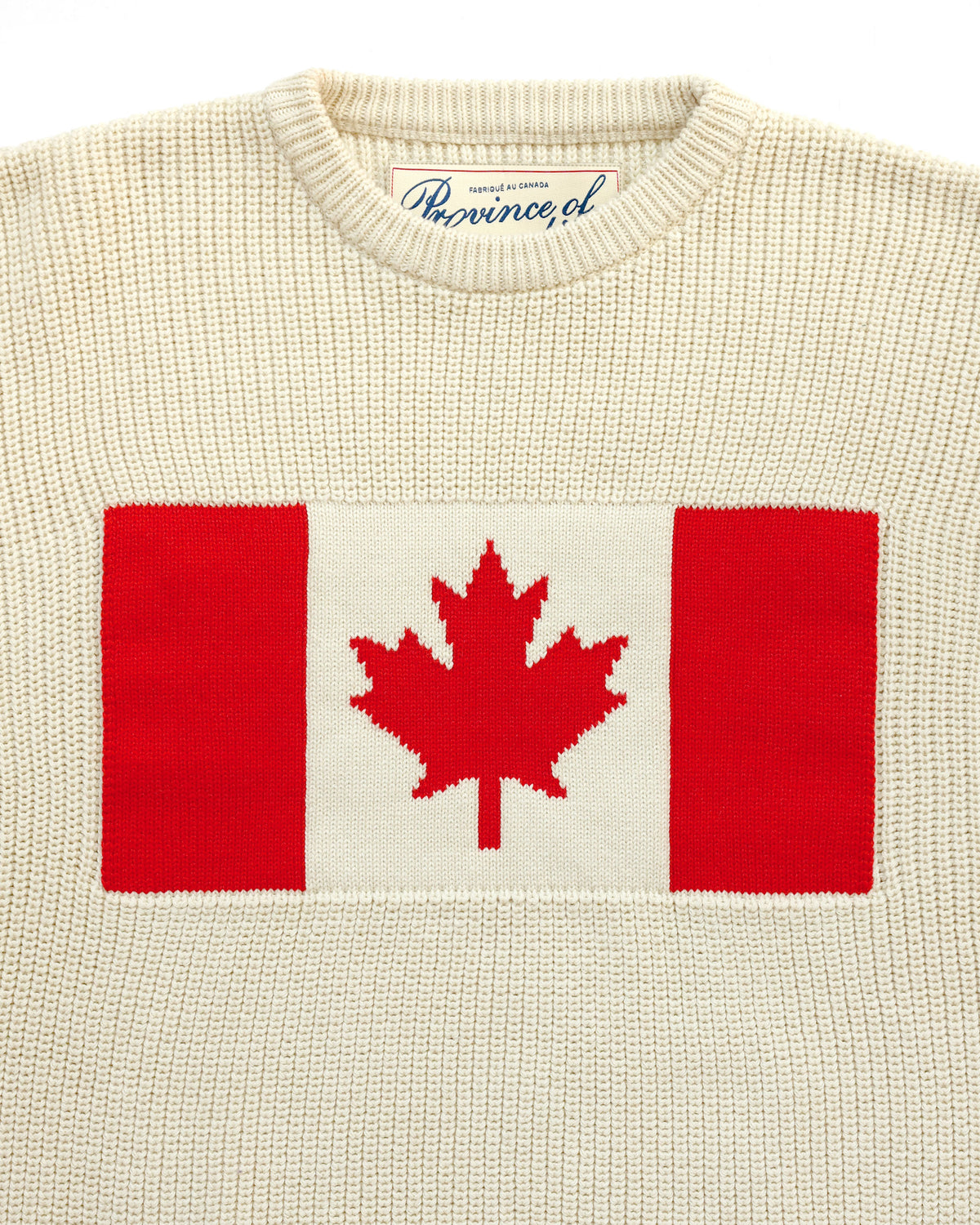 Made Knit in Canada 100% Cotton Canada Flag Cotton Knit Sweater Cream - Unisex - Province of Canada