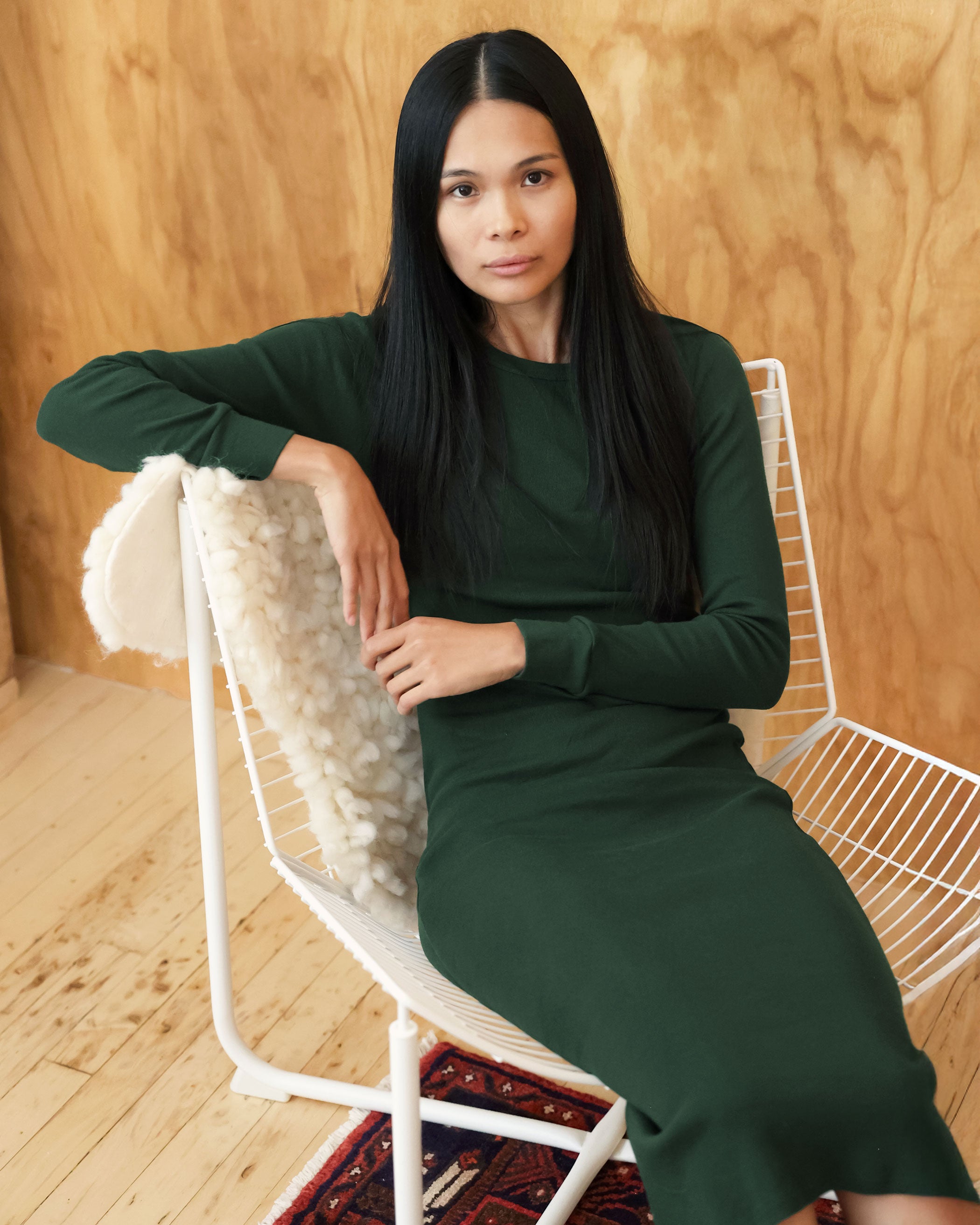 Made in Canada 100% Cotton Fine Ribbed Long Sleeve Dress Forest Green - Province of Canada