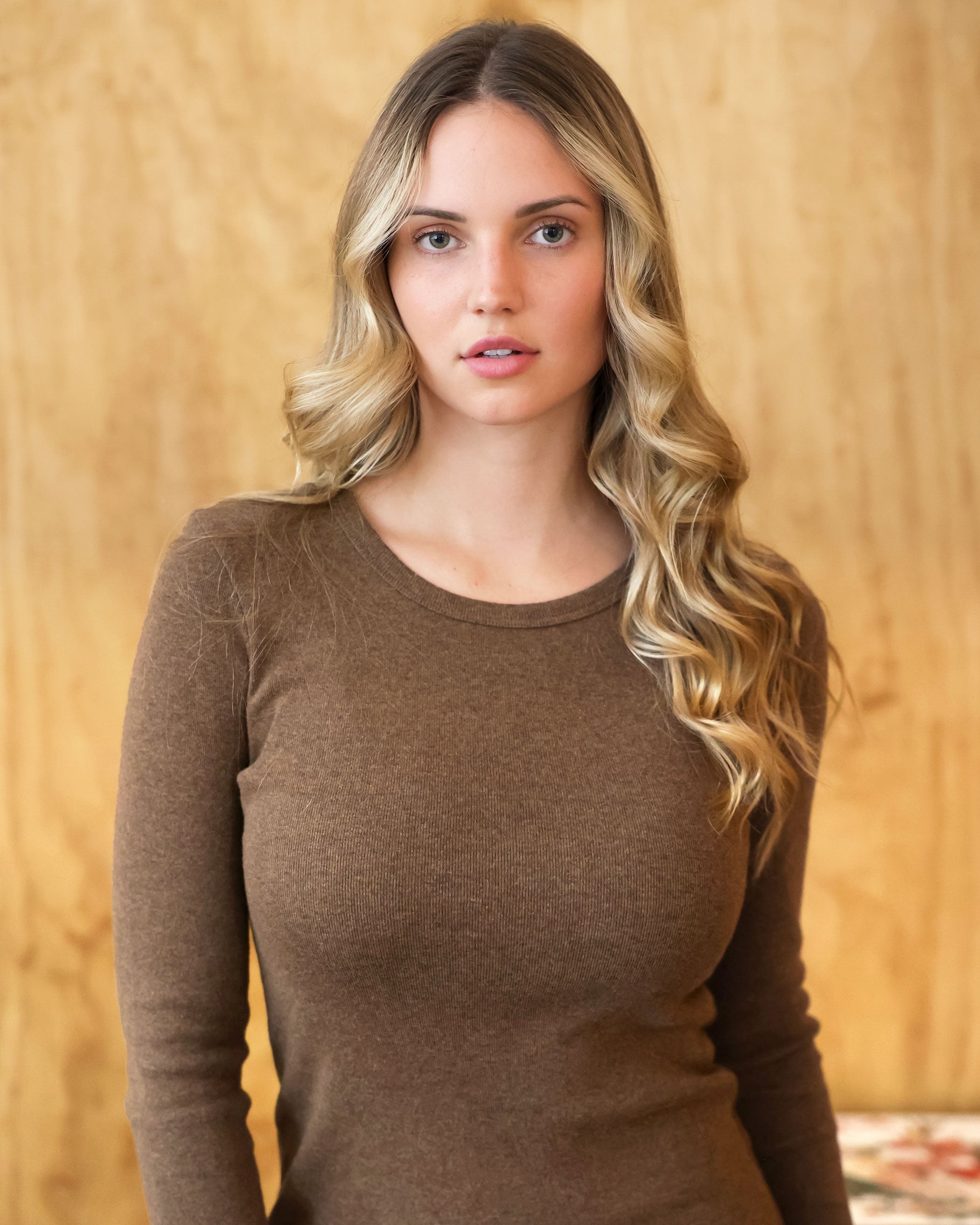 Made in Canada 100% Cotton Fine Ribbed Long Sleeve Dress Heather Brown - Province of Canada 