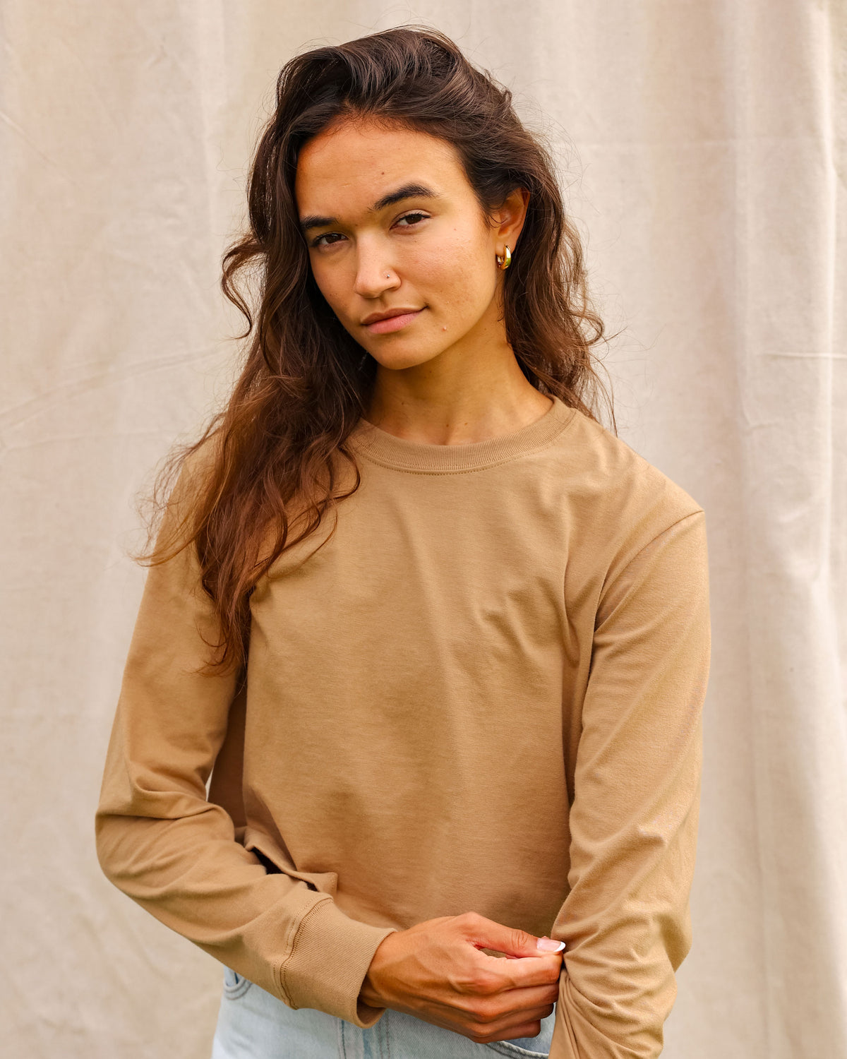 Made in Canada 100% Organic Cotton Long Sleeve Crop Top Camel - Province of Canada