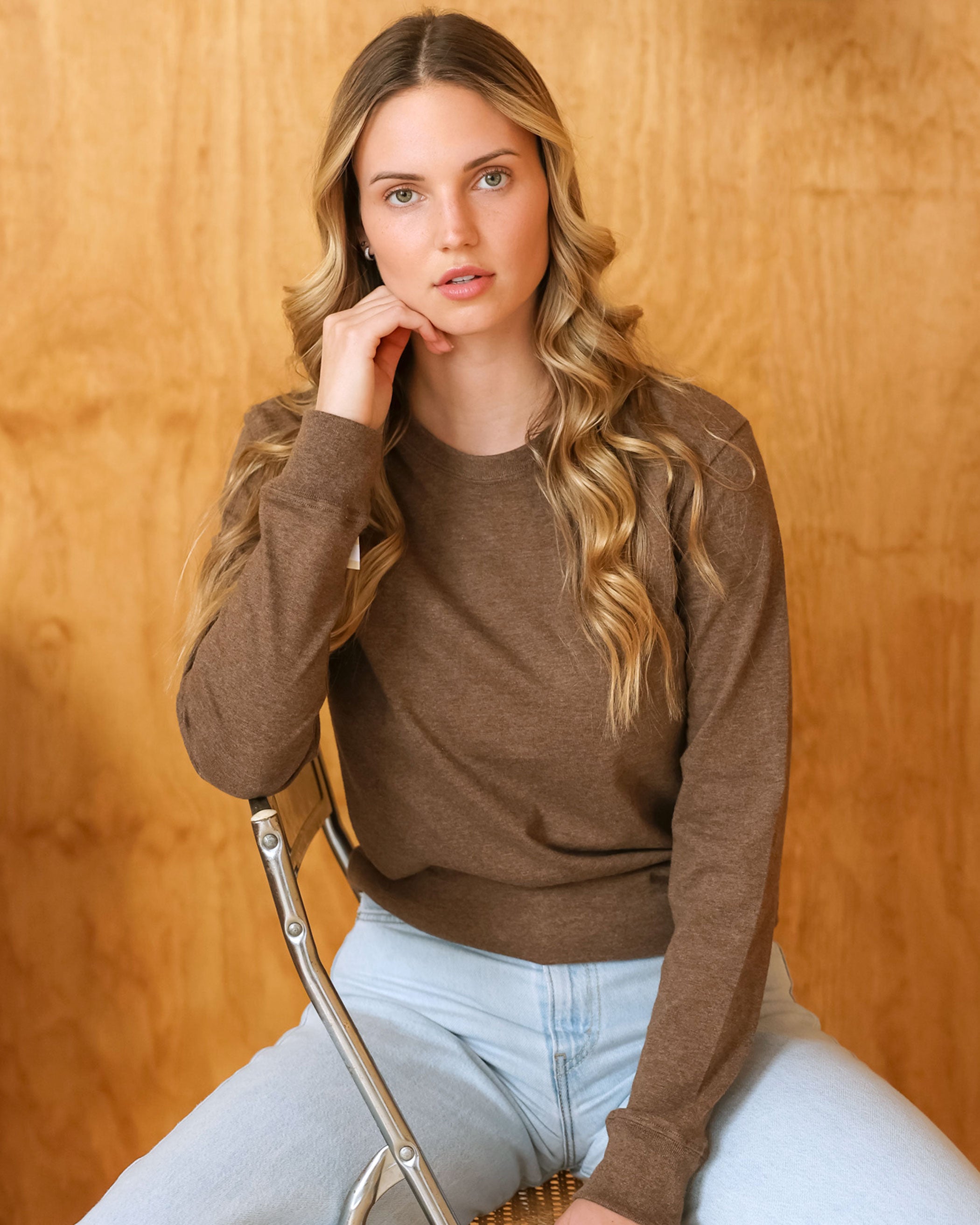 Made in Canada 100% Organic Cotton Monday Long Sleeve Tee Heather Brown - Unisex - Province of Canada 