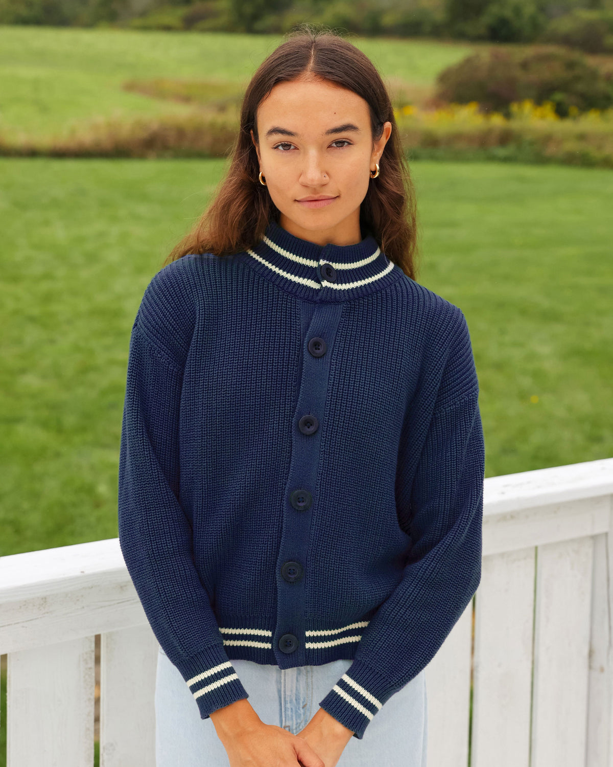 Made in Canada 100% Cotton Knit Cardigan Marine - Unisex - Province of Canada