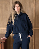 Made in Canada Flag Fleece Crop Hoodie Navy - Province of Canada