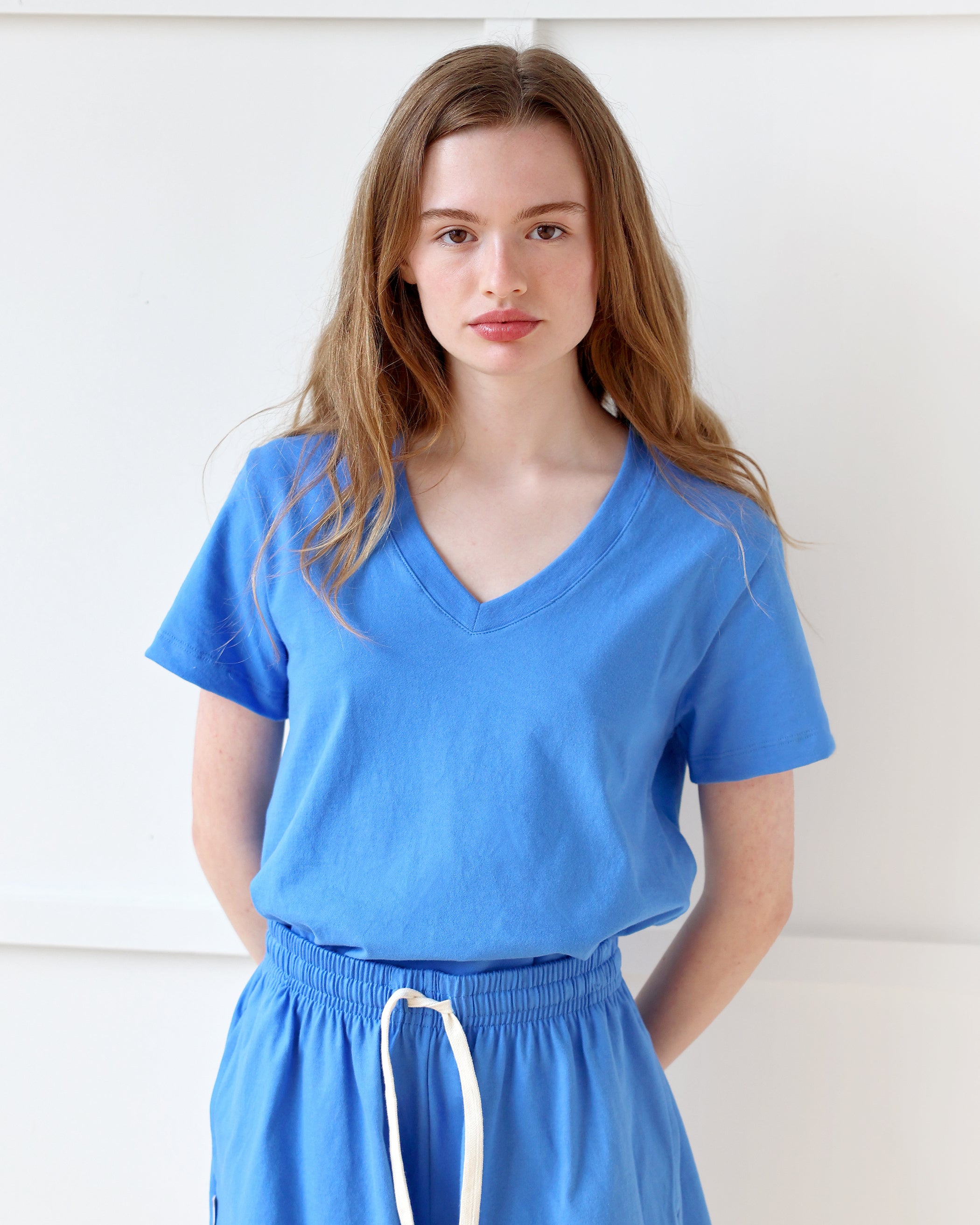 Made in Canada Friday V-Neck Tee Super Blue - 100% Organic Cotton - Province of Canada