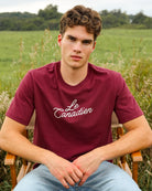 Made in Canada 100% Organic Cotton Le Canadien Mens Long Tee Shirt Burgundy - Province of Canada