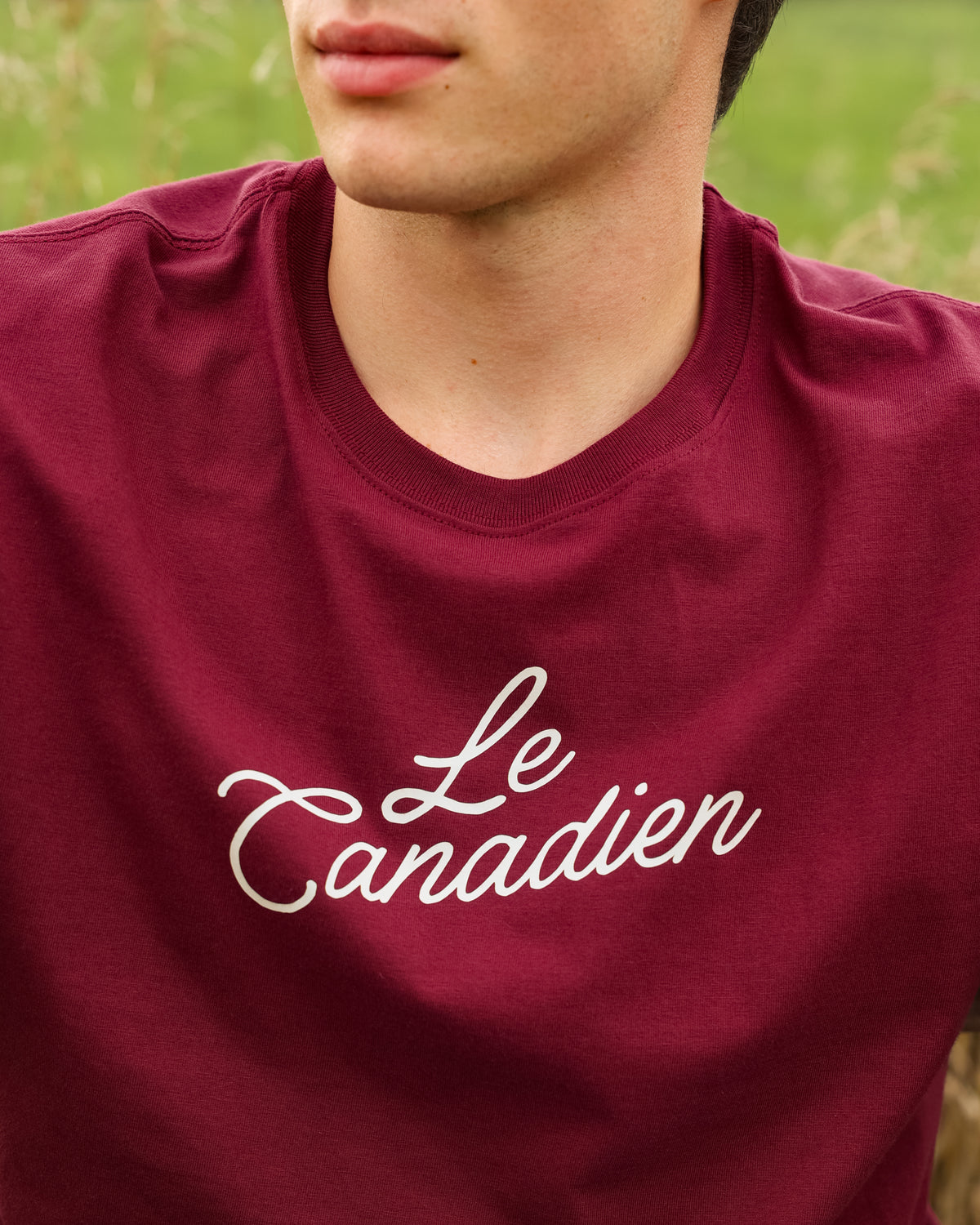 Made in Canada 100% Organic Cotton Le Canadien Mens Long Tee Shirt Burgundy - Province of Canada