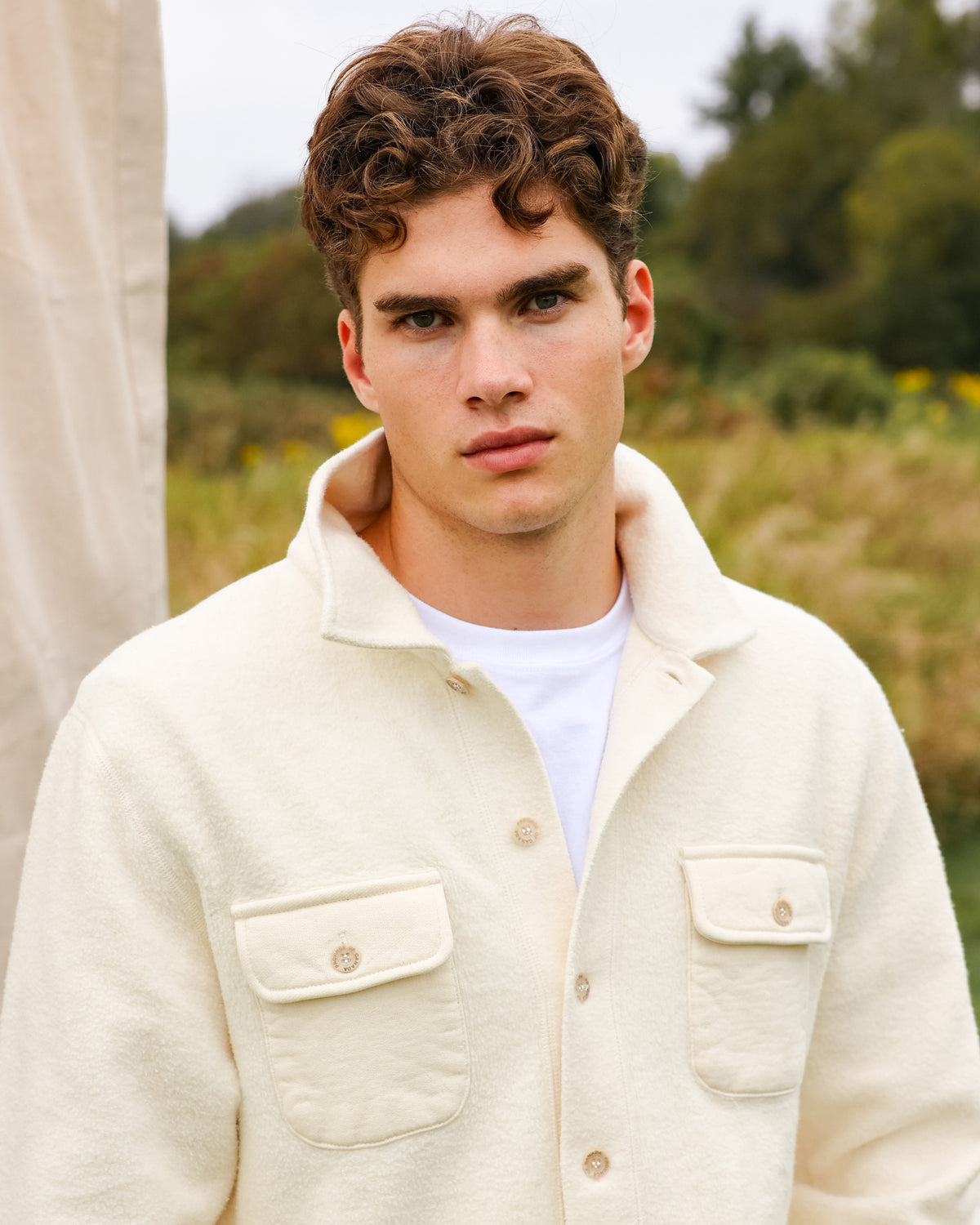 Made in Canada 100% Cotton Reverse Fleece Overshirt Light-Jacket Cream - Unisex - Province of Canada