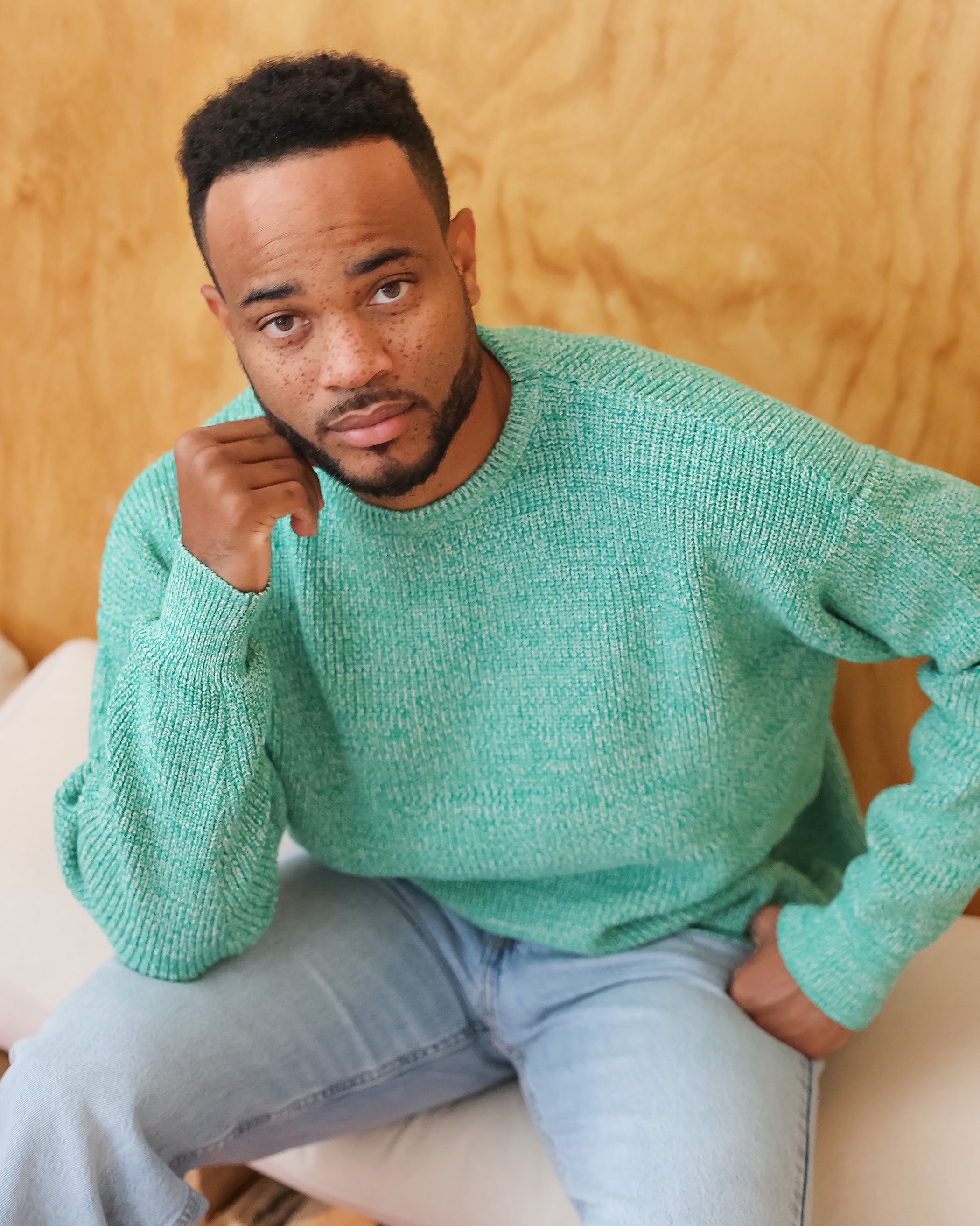 Made in Canada 100% Cotton Knit Sweater Heather Green - Unisex - Province of Canada