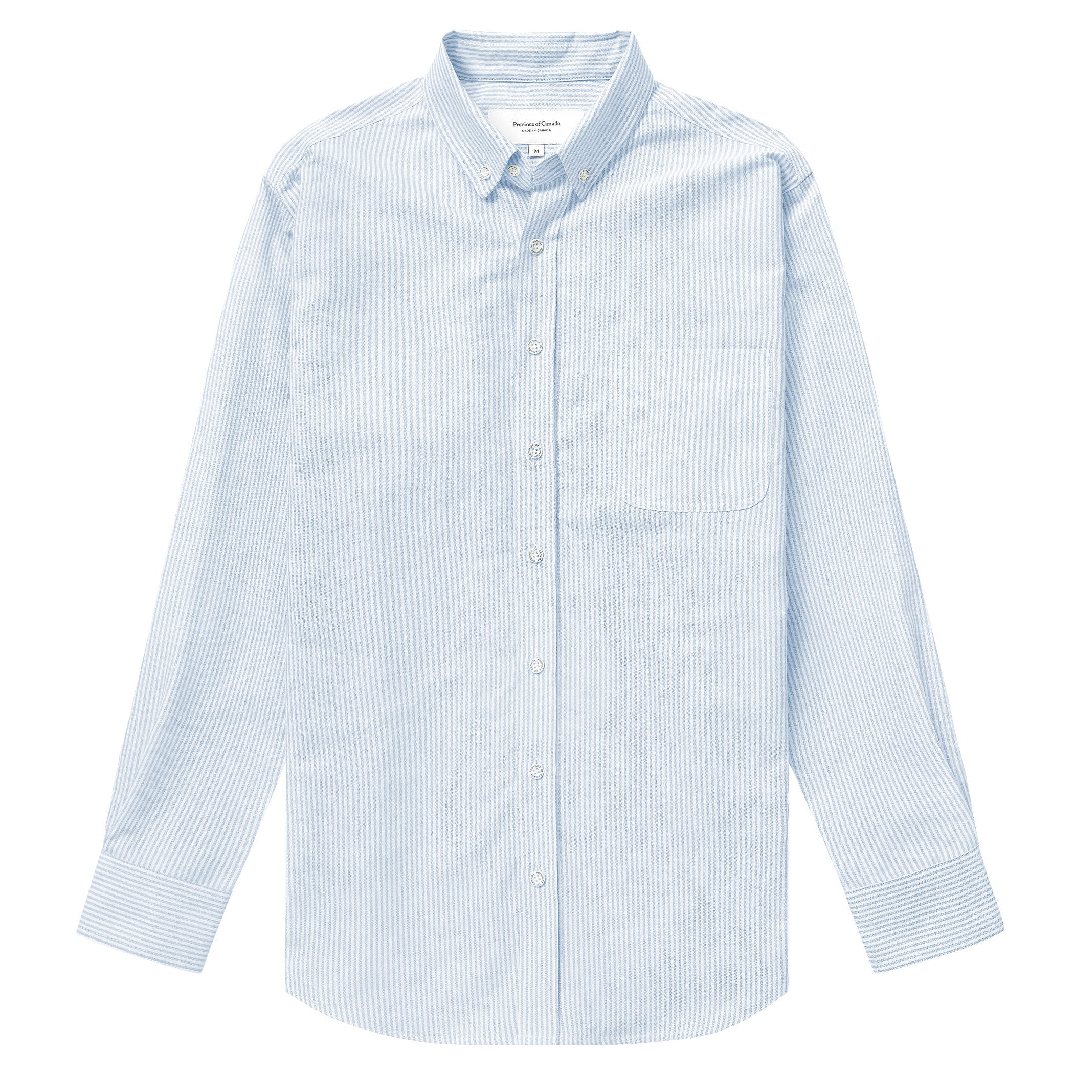 Made in Canada 100% Cotton Oxford  Stripe Button Down Shirt Light Blue - Unisex - Province of Canada