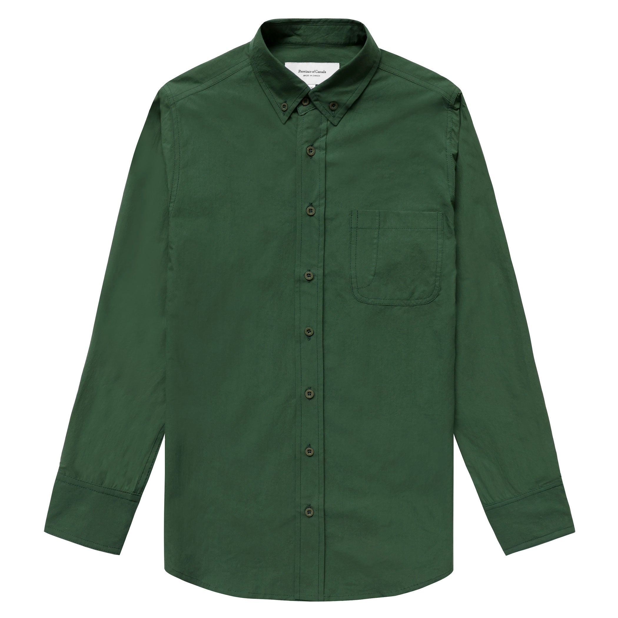Made in Canada 100% Cotton Washed Poplin Shirt Forest Green - Unisex - Province of Canada
