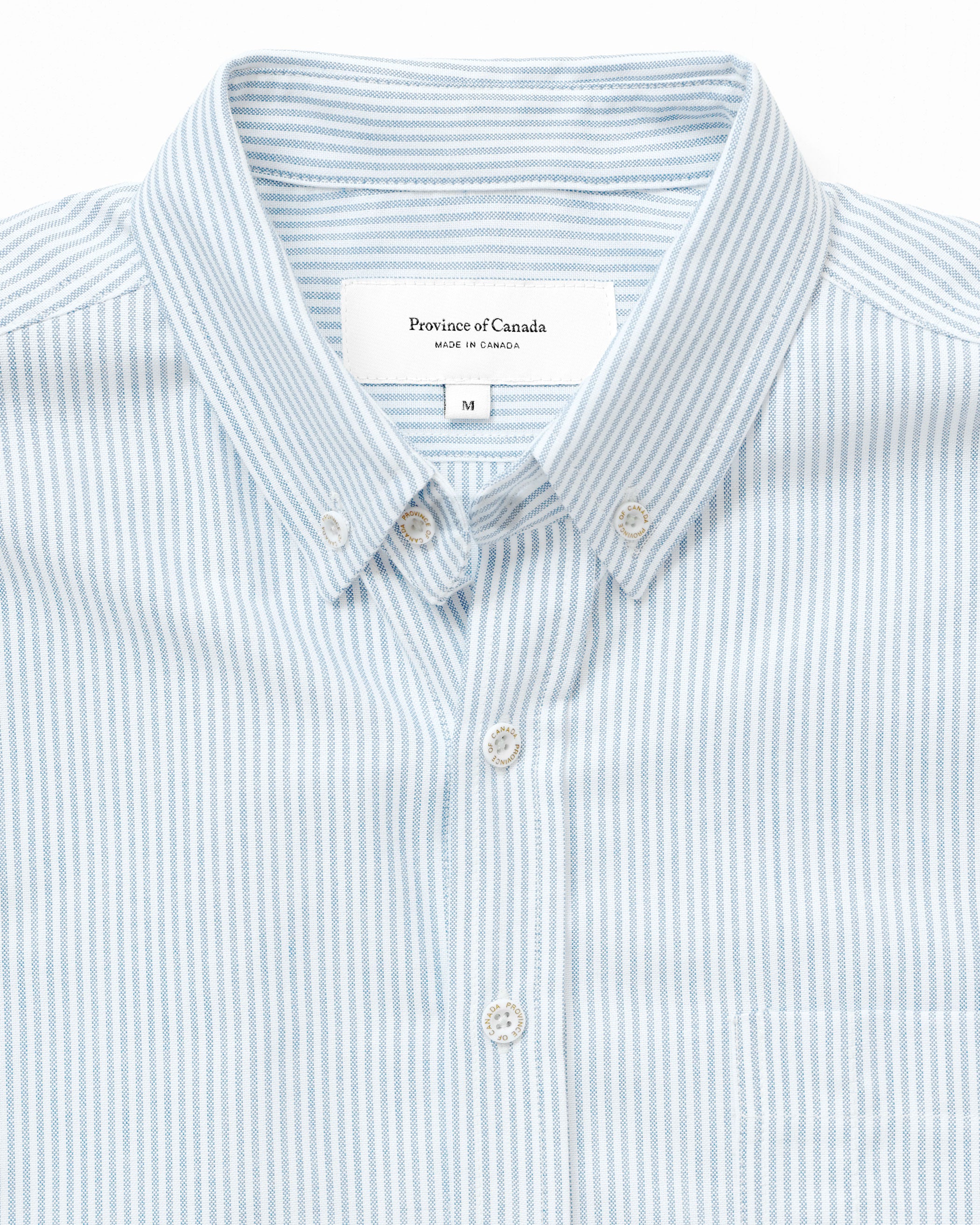 Made in Canada 100% Cotton Oxford  Stripe Button Down Shirt Light Blue - Unisex - Province of Canada