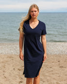 Made in Canada 100% Organic Cotton V-Neck Midi T-Shirt Dress Navy Blue Province of Canada