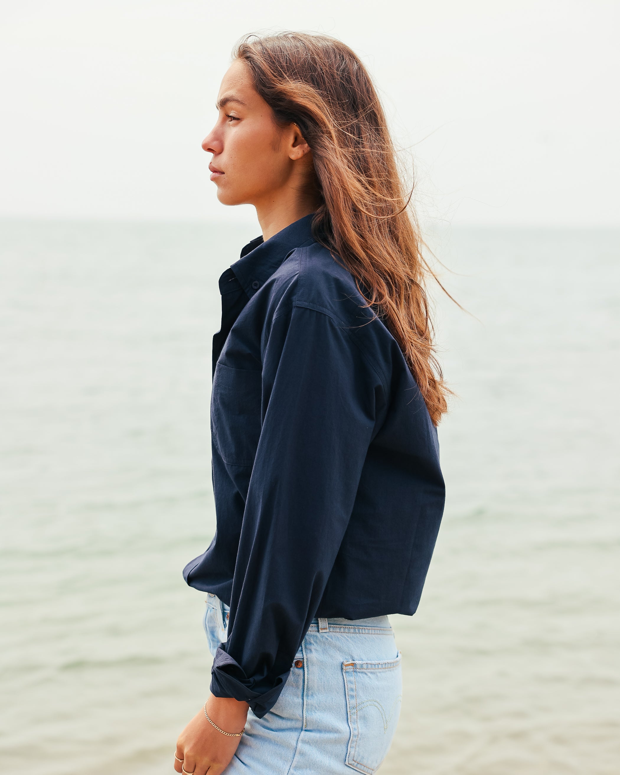 Made in Canada 100% Cotton Washed Poplin Shirt Navy Blue - Unisex - Province of Canada