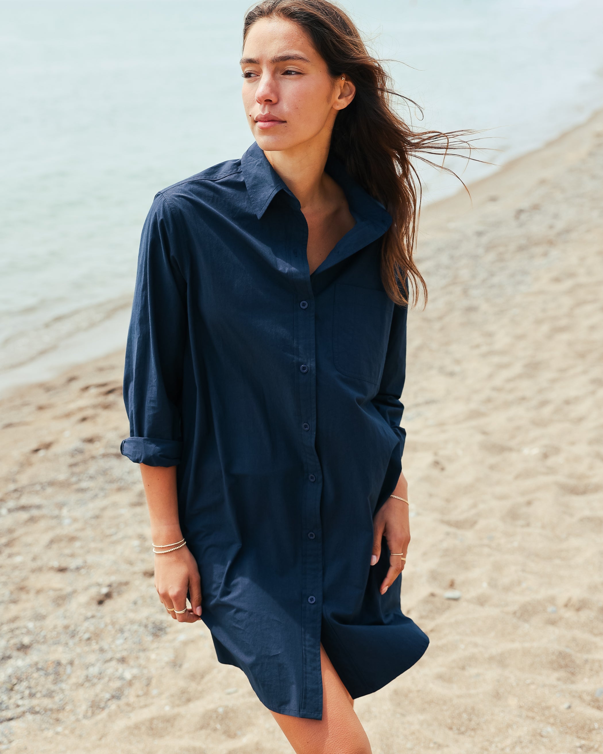 Made in Canada 100% Cotton Washed Poplin Dress Navy - Province of Canada