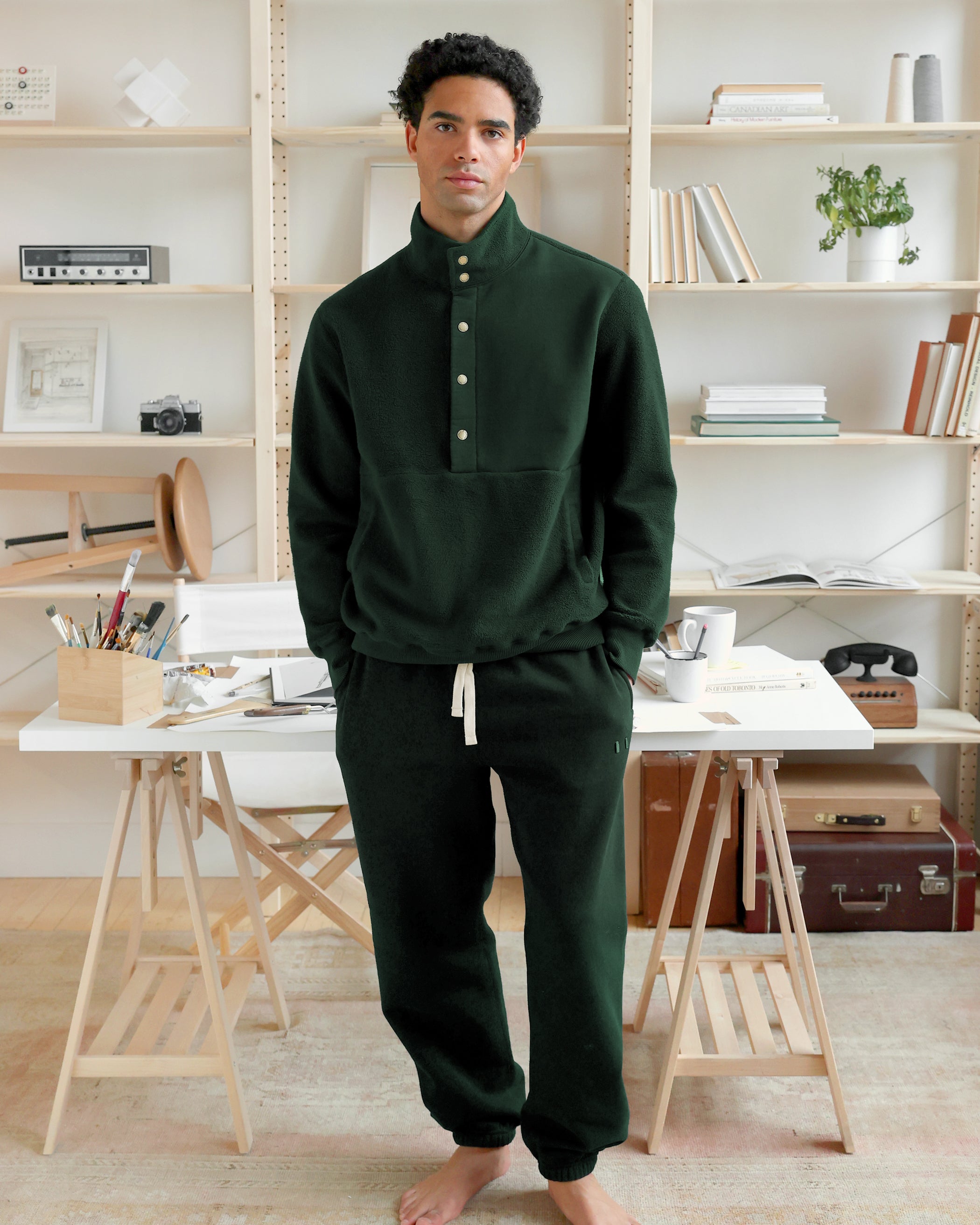 Made in Canada 100% Cotton Reverse Fleece Pullover Forest Unisex - Province of Canada