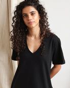 Made in Canada 100% Organic Cotton V-Neck Midi T-Shirt Dress Black - Province of Canada 