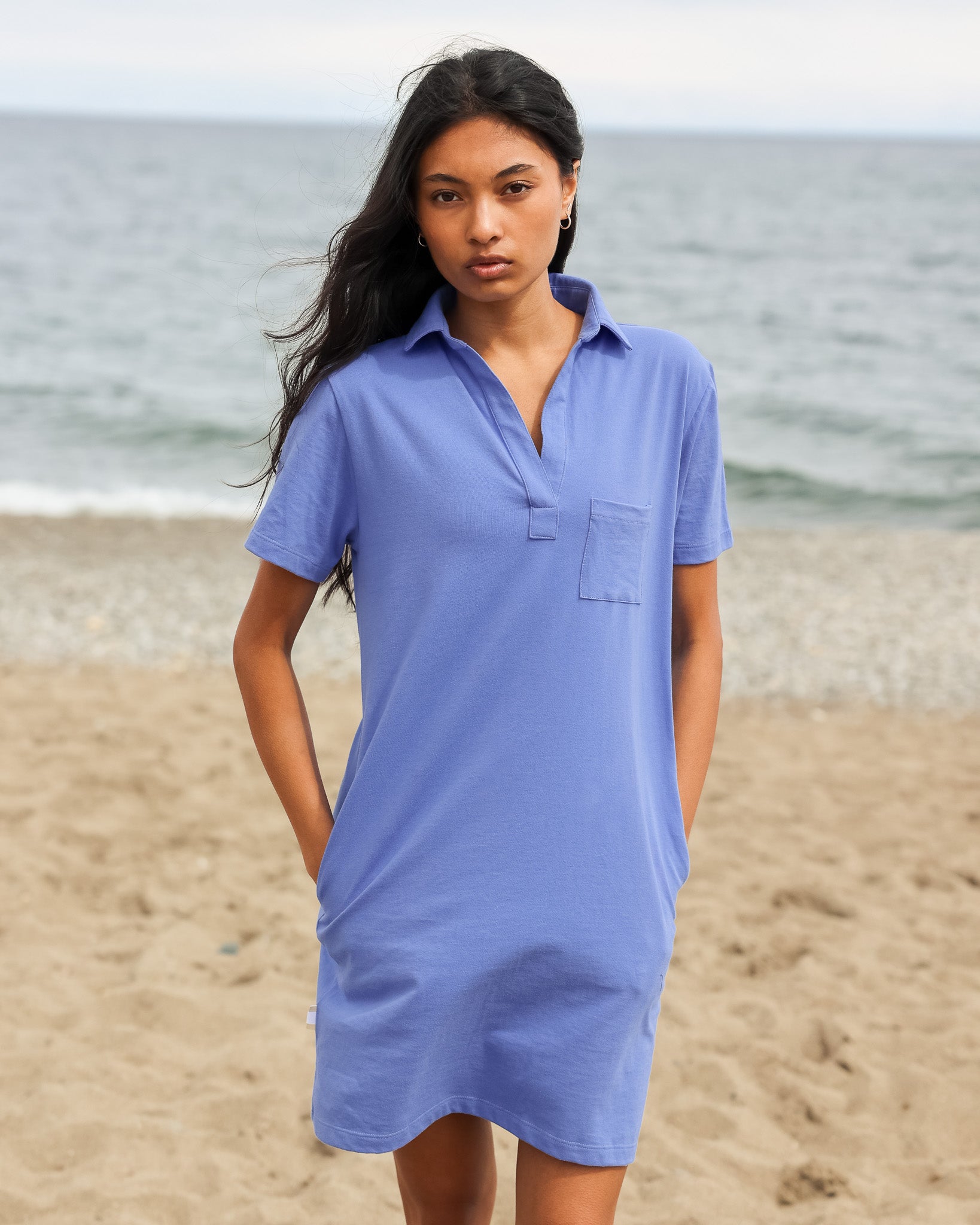 Made in Canada 100% Cotton Popover Dress Periwinkle - Province of Canada 