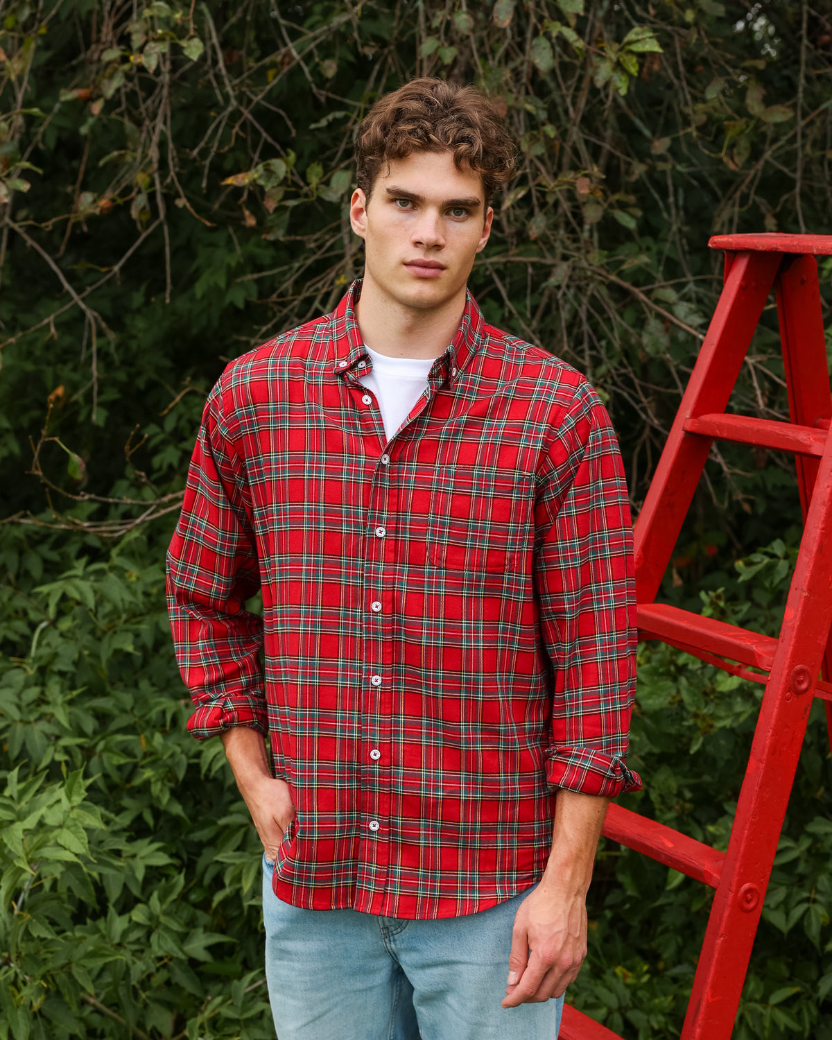 Made in Canada 100% Cotton Red Plaid Flannel Shirt Red Green Yellow - Unisex - Province of Canada