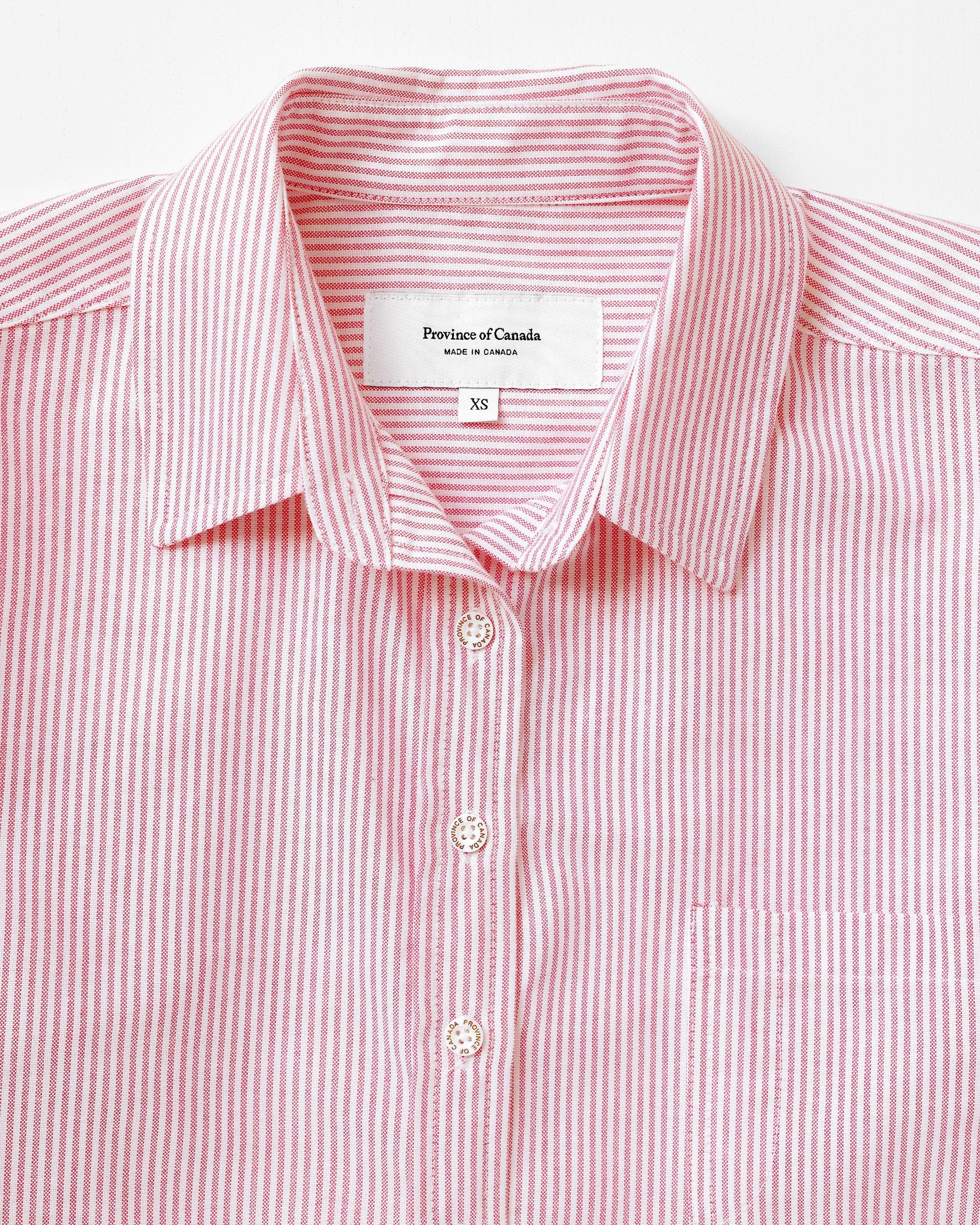 Made in Canada 100% Cotton Boxy Oxford Stripe Shirt Red - Womens - Province of Canada 