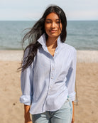 Made in Canada 100% Cotton Boxy Oxford Stripe Shirt Royal - Womens - Province of Canada 