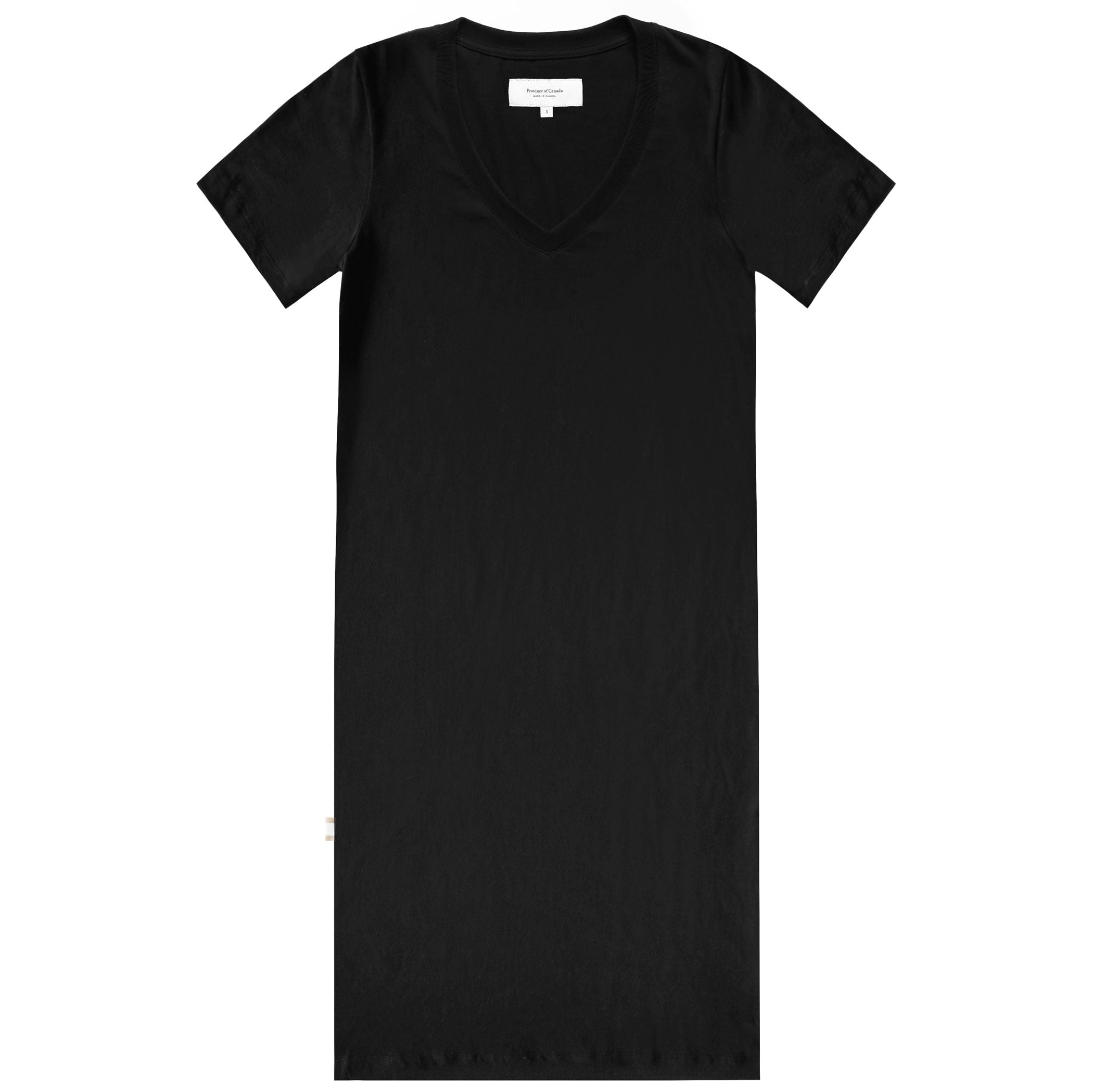 Made in Canada 100% Organic Cotton V-Neck Midi T-Shirt Dress Black - Province of Canada 