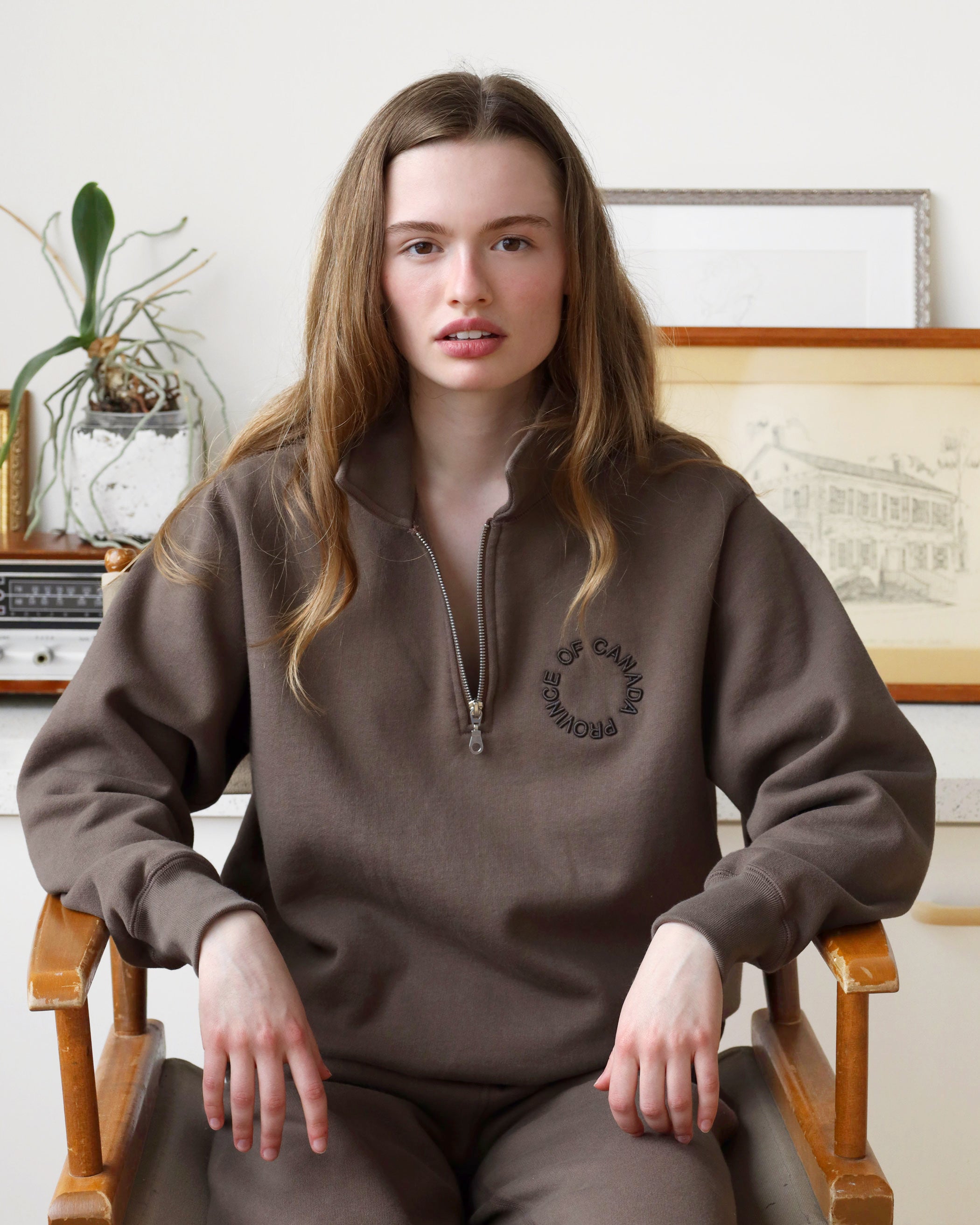 Made in Canada Half Zip Fleece Sweatshirt Chestnut - Unisex - Province of Canada